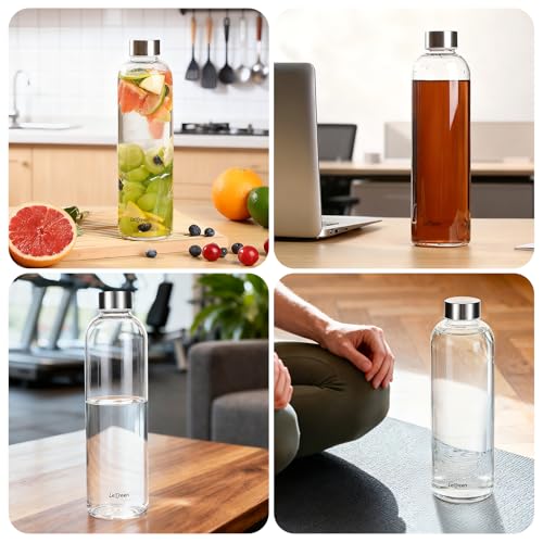 Glass Water Bottle 32oz Borosilicate with Sleeve Dark Gray - Reusable Leakproof