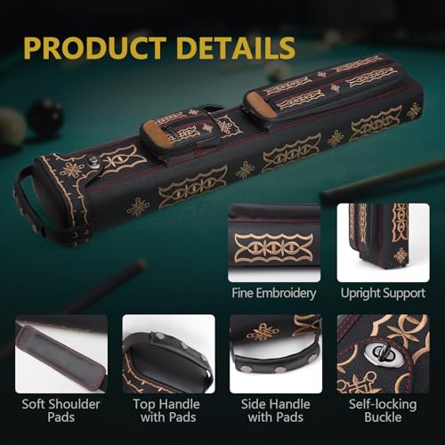 Leatherette Pool Cue Case 3x5 Hard Billiard Stick Holder with 4 Pockets