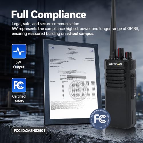 Long Range 2-Way Radio Set with 6-Unit Charger - Rugged GMRS Walkie Talkies for Campus & Construction