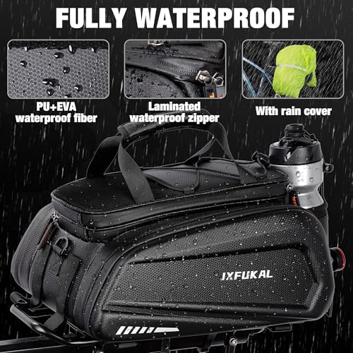 JXFUKAL 40L Waterproof Hard Shell Bike Bag with Expansion Layer for E-Bike Rear Rack