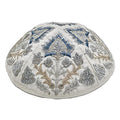 Silver Embroidered Kippah for Men Women - One Size Yarmulke with Oriental Pattern