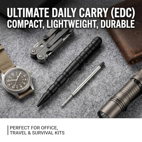 Black Tactical Pen with Glass Breaker and Self Defense Tool - EDC Military Gear