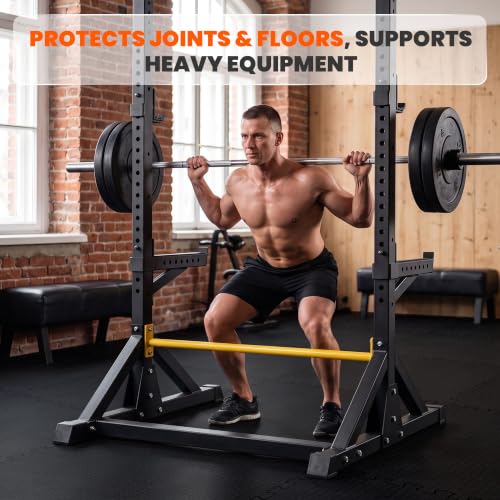 Black Stepwaver 0.56" Thick Rubber Gym Flooring Tiles - 48 Sq Ft Home Workout Mat