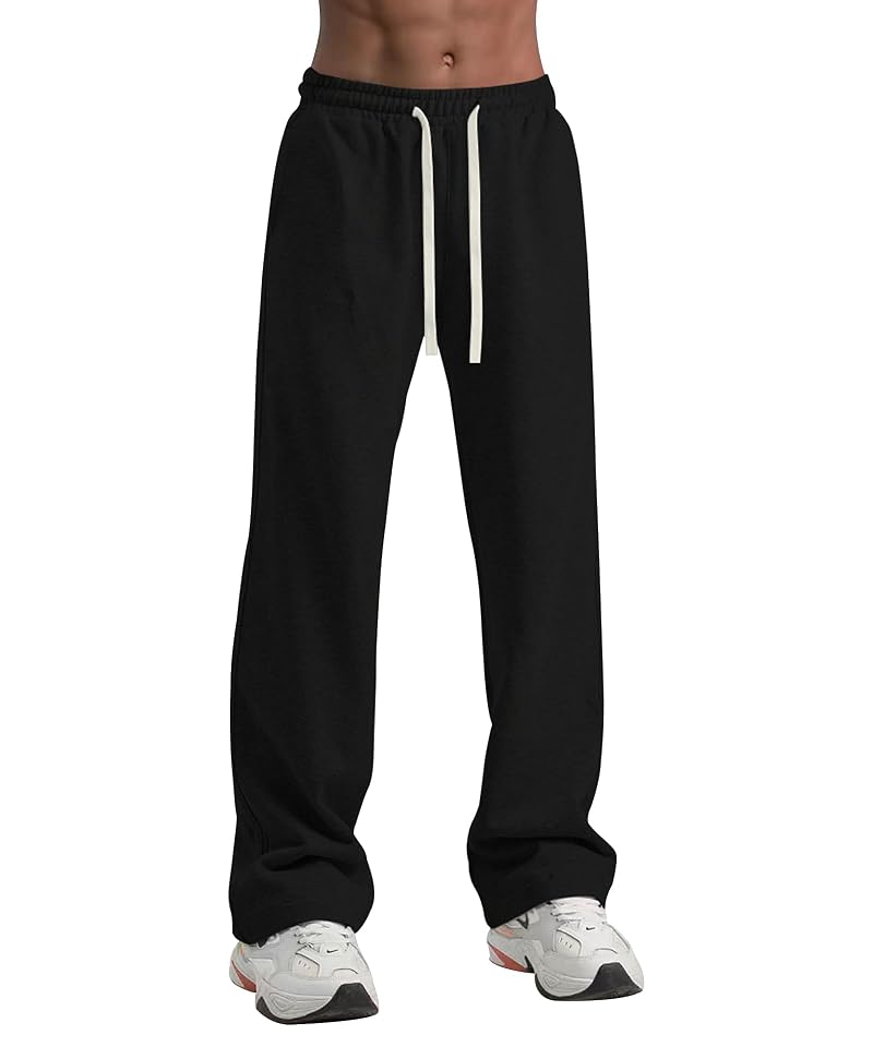 Time Leap Men's Baggy Sweatpants with Pockets, Open Bottom Wide Leg - Black, Large