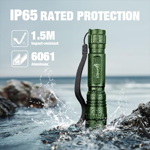 Rechargeable Tactical Flashlight with Hidden Strobe, Green Finish