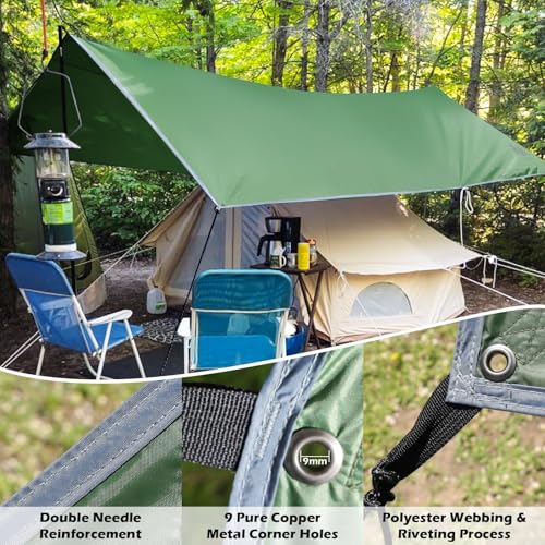 Extra Large Waterproof Camping Tarp 10x15ft with Poles Heavy Duty UV Block & All-Weather Shelter