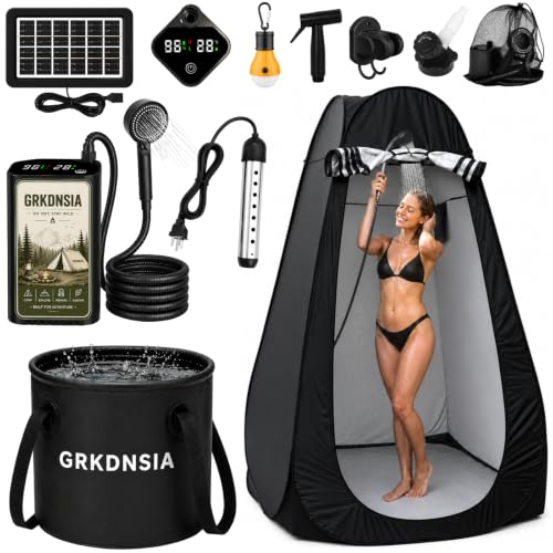 Black 11-Piece Camping Shower Set with Heater and Privacy Tent