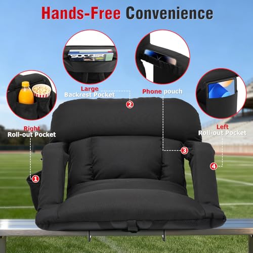 Black Suteck Stadium Seat with Back Support 23" Wide, Portable Bleacher Chair