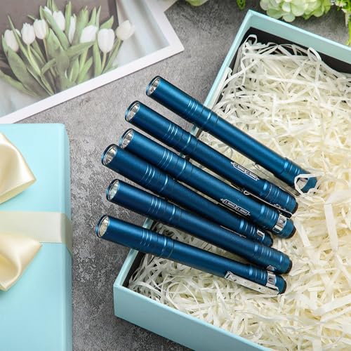 Blue Pocket LED Flashlights Pen Set Bulk 48 Pack Aluminum Clip Handheld Torches for Camping Hiking Emergency