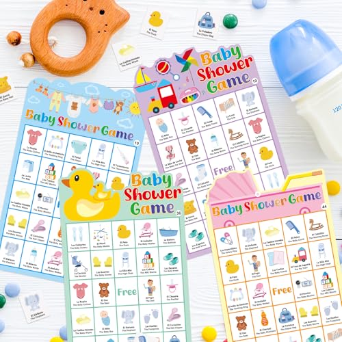 Baby Shower Bingo Game Cards Bilingual Spanish & English Party Supplies
