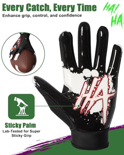 Pixel Panda Youth Football Gloves Black Size M - Non-Slip Grip for Kids