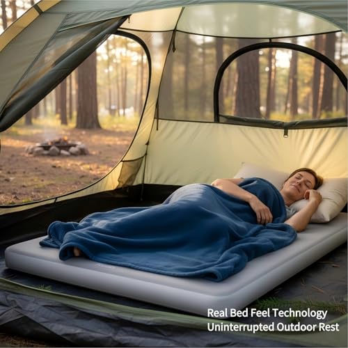 Beige Double Camping Sleeping Pad with Drop Stitch Support - 76 x 51 inches
