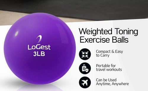 Logest Weighted Toning Exercise Balls Pair - Round Shape Medicine Ball - 1LB 2LB 3LB 4LB 5LB 6LB Available - Toning Muscle for Men & Women - Color-Coded Difficulty Levels (3LB - Pair)