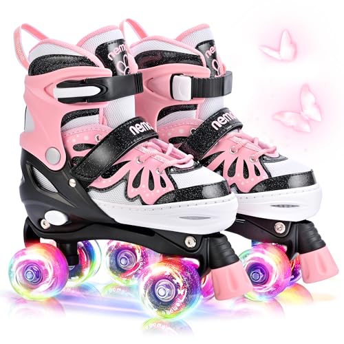 Adjustable Light Up Mermaid Roller Skates for Girls & Boys - Large Youth, Butterfly Design