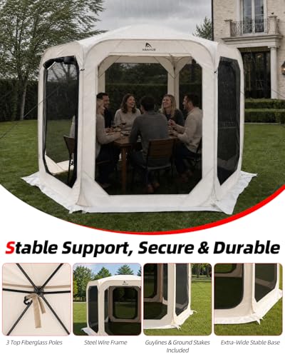 Abahub Pop Up Screen House Tent 9.8x9.8x6.7 FT Beige Quick Setup Camping Shelter