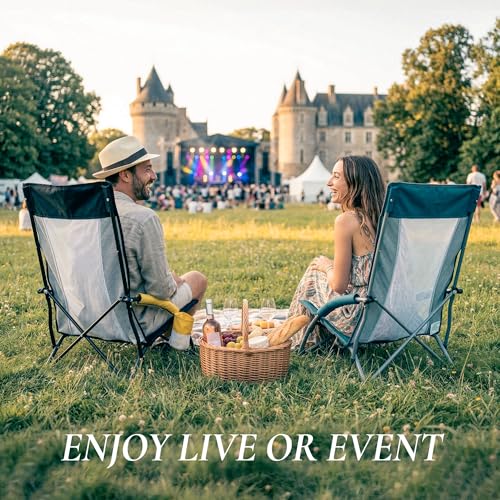 ARURU Black 2 Pack Folding Low-Back Beach Chairs with Cup Holders - Lightweight Portable Camping Chairs for Outdoors