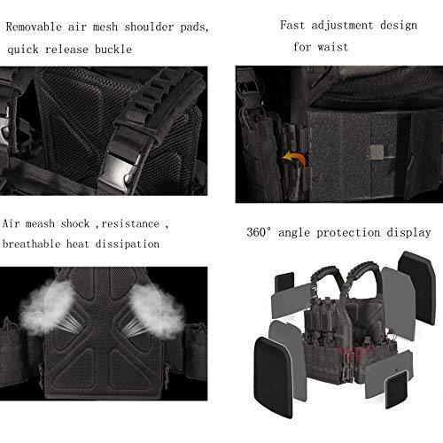 Tactical Outdoor Carrier Vest - Black, Adjustable, Padded MOLLE System
