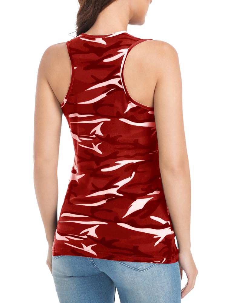 Women Racerback Camo Tank Shirts Cool Lightweight Tops Fabric Sport T Shirts Ladies Workout Tops for Walking Cycling Red Camo S