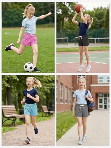 Girls Athletic Shorts 5 Pack - Dry-Fit Kids Soccer & Basketball Shorts