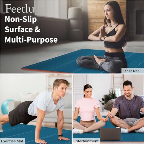 Foldable Yoga Mat XL 72 x 24 Inches - Ocean Depths + Poinciana Variation