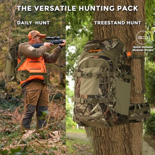 Saddle Hunting Backpack with Rifle & Bow Holder, Camouflage Tree Stand Pack