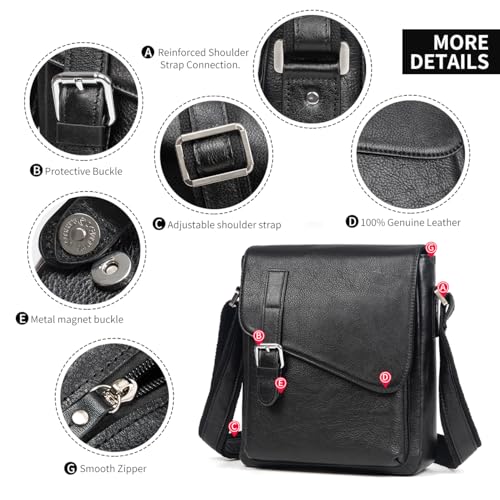 Augus Genuine Leather Messenger Bag for Men - Black1, Fits 11.5" Tablet