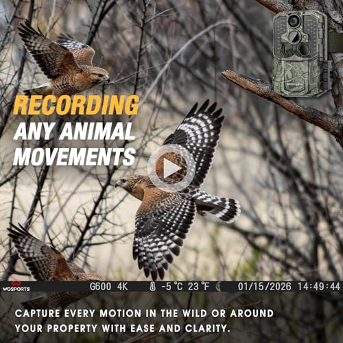 WOSPORTS Dark Green 56MP 4K Trail Camera - Rechargeable, No Glow Night Vision, 120° Wide Lens, 2-Pack