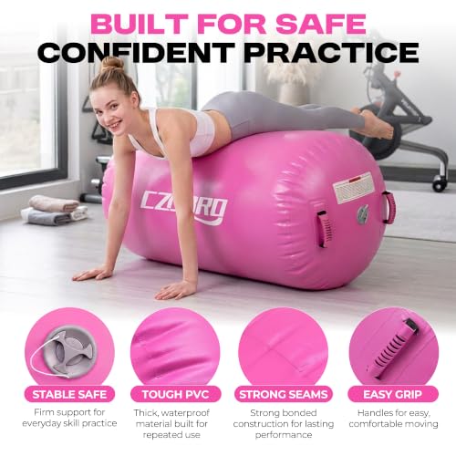 Pink 48in x 29.5in Gymnastics Air Roller with Pump - Tumbling & Cheerleading Equipment
