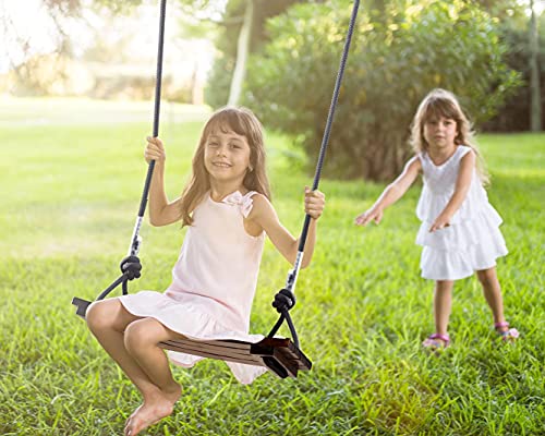 Brown Wood Swing Seat for Adults & Kids - 16.9 x 7.9 in Carbonized Waterproof Outdoor Swing