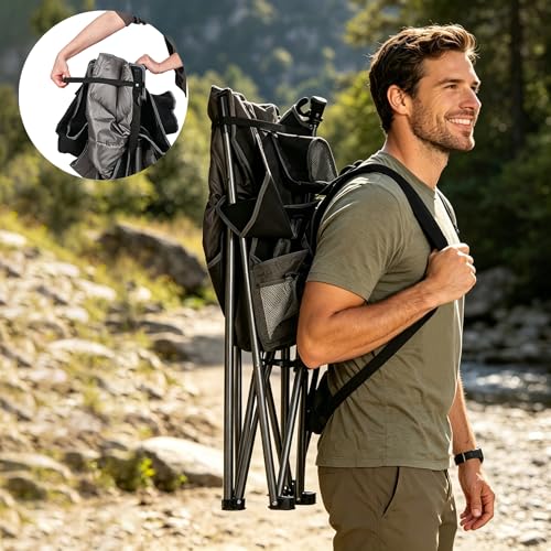 Colorsoul Oversized Camping Chair Black Full Padding with Cup Holder & Cooler Bag