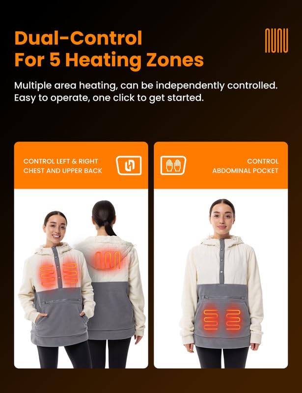 X-Large Heated Hoodie with 12V 16000mAh Power Bank - Unisex White/Grey
