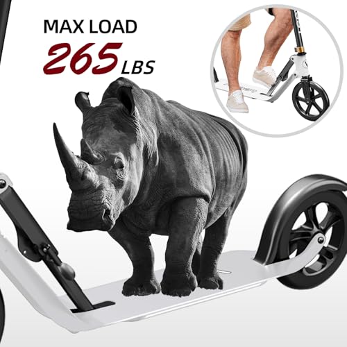 Adult Foldable Scooter with Big 9-Inch Wheels - Adjustable Height, Aluminum Frame - 230 White