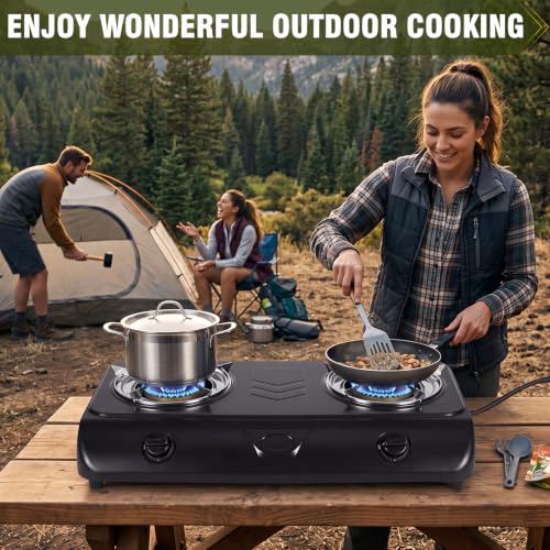 Bestfire Portable Propane Camp Stove with Dual 12,000 BTU Burners, Auto Ignition, Rust-Resistant Steel