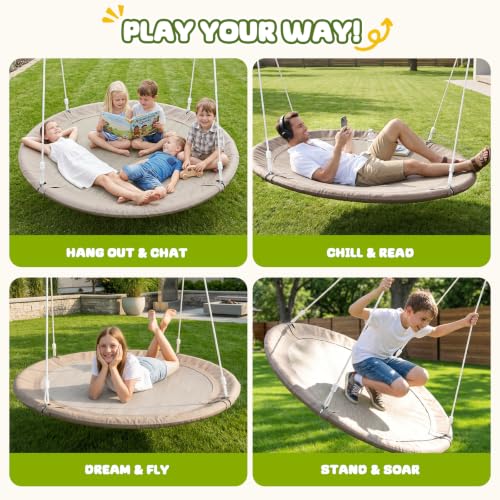 Trekassy 60-Inch Saucer Tree Swing - Taupe Large Family Outdoor Swing for Kids & Adults
