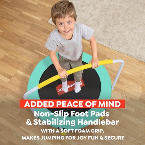 Mini Trampoline for Kids - 36 Inch Indoor Toddler Trampoline with Handlebar - Teal/White
