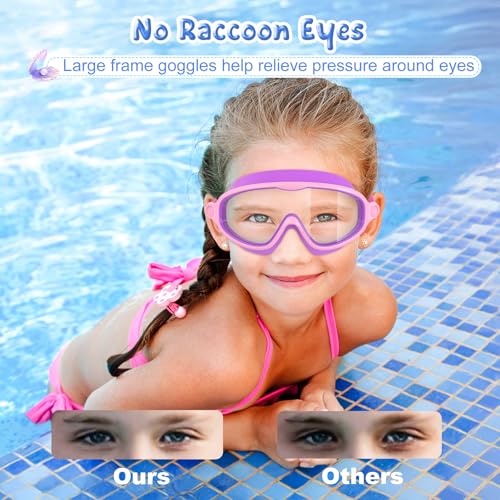 Kids Swim Goggles 2 Pack Anti-Fog Wide View Mirror & Clear Lenses - Light Blue & Purple