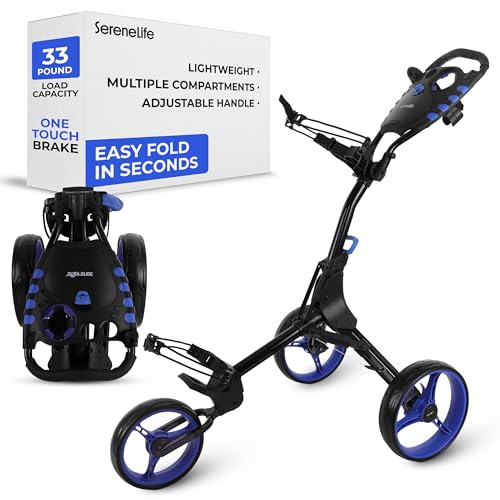 Foldable 3-Wheel Golf Push Cart with Adjustable Handle and Brake