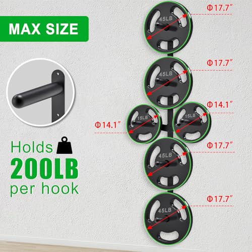 Kipika Wall Mount Weight Plate Rack with 4-Peg & 2-Weight Wing, 1200lb Capacity
