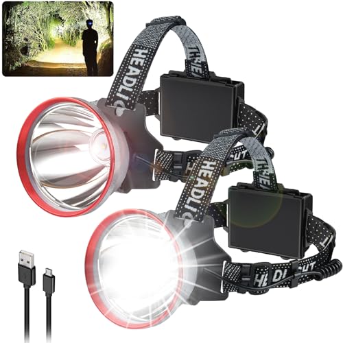 Aikertec Red Rechargeable LED Headlamp 2 Pack, Super Bright, 80H Runtime, Waterproof, 120° Adjustable for Camping & Outdoor Activities