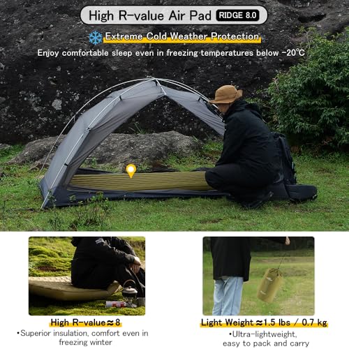 Extreme Cold Weather Camping Air Sleeping Pad with Pump Bag - R-Value 8, Lightweight & Compact