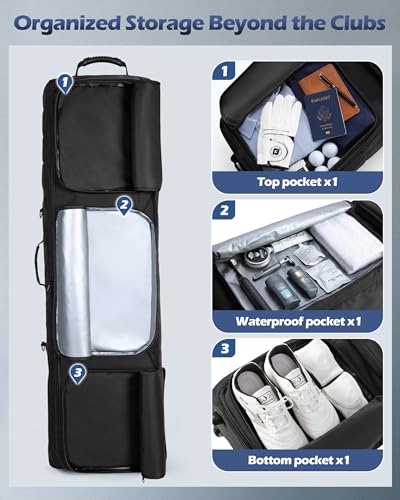 Marscamd Golf Travel Bag with Wheels - Heavy-Duty 1680D Case for Airlines