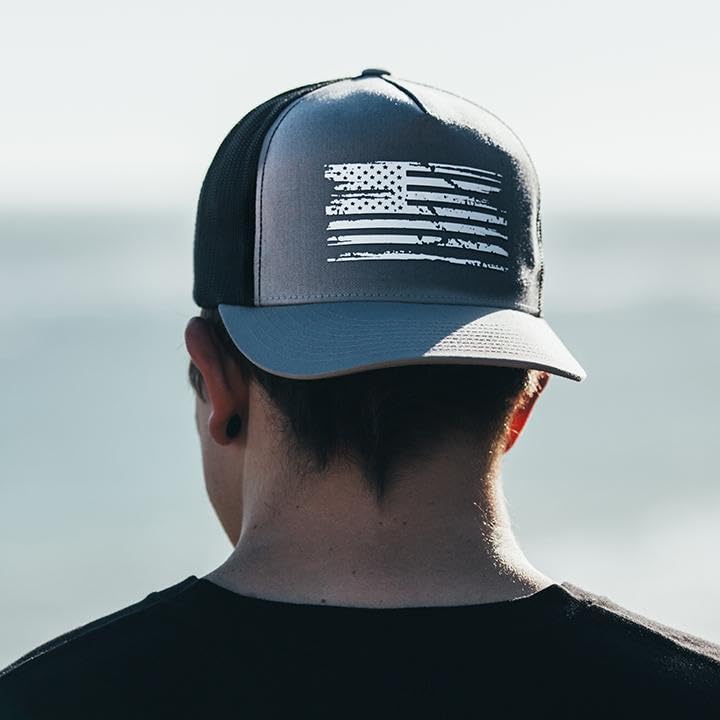 American Flag Snapback Hat - White Flag Gray Adjustable Cap for Men and Women