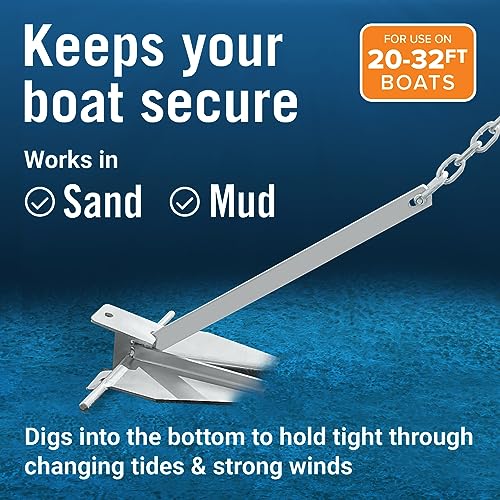 Better Boat 13lb Fluke Anchor Kit for Boats up to 32 ft with Rope & Chain