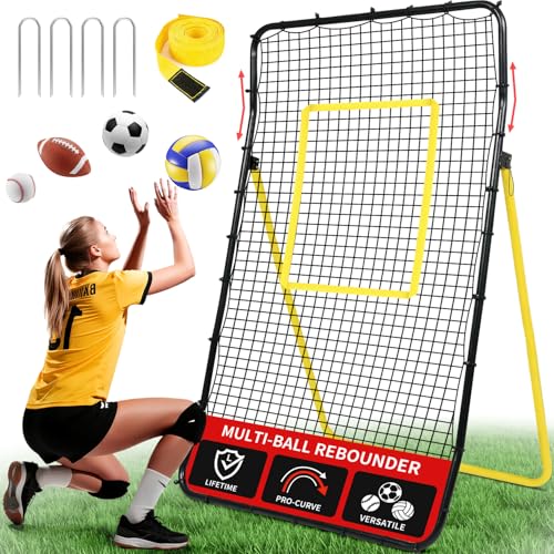 Yellow BAGAIL Volleyball Rebounder Net 7x4 ft, Adjustable Angles for Training