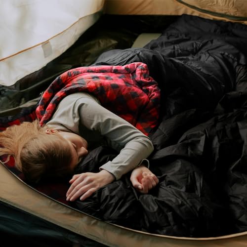 XXL 0 Degree Cotton Flannel Sleeping Bag for Adults - 4 Season Cold Weather Camping, Black-Right-New