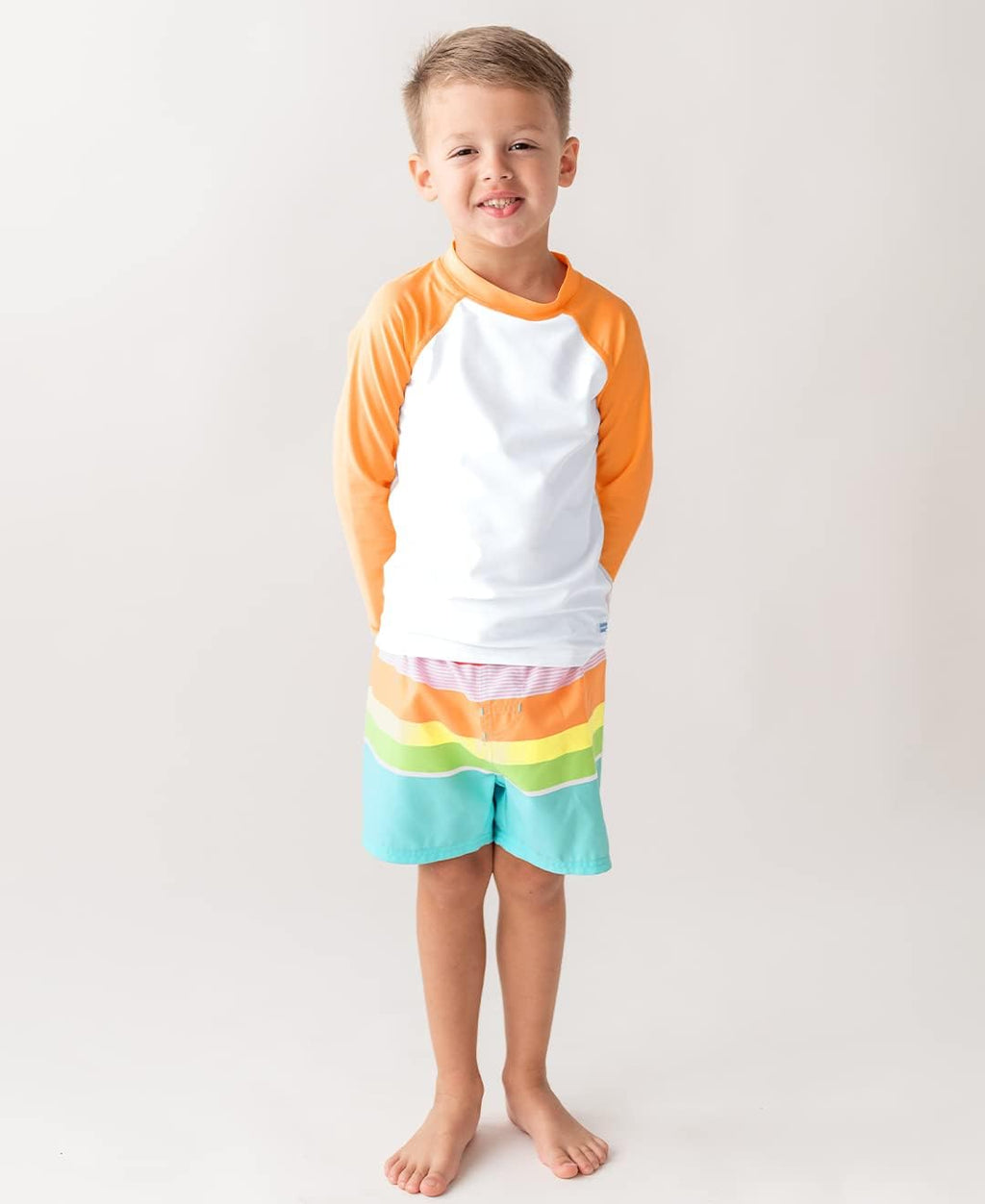 RUGGEDBUTTS Boys UPF50+ Sun Protection Striped Color Block Swim Trunks