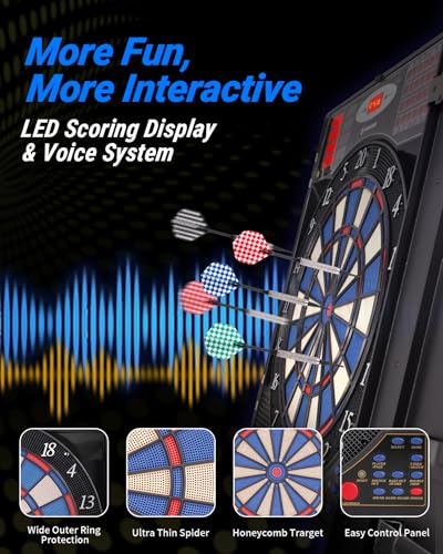 Electronic Dart Board Cabinet Set with Woodgrain Finish - Black