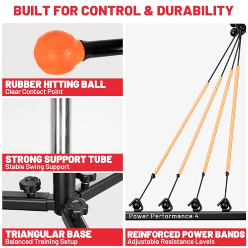 Adjustable Baseball Swing Trainer with Auto-Return & Resistance Bands