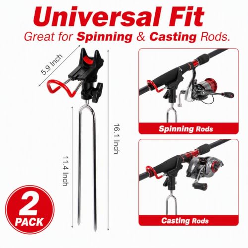 2 Pack Adjustable Fishing Rod Holders with 360° Rotation - Ground, Beach, Bank