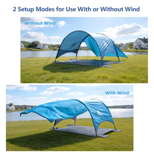 Flycoop 2026 Blue Beach Canopy Tent with Shade Sail - UPF 50+ Sun Shelter, 106x65x61 in, Portable Outdoor Shade for Family & Beach Trips